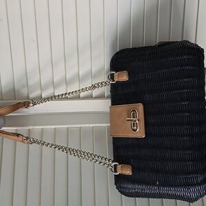 Talbots Black Wicker Handbag Wihh Chain Straps. NWT